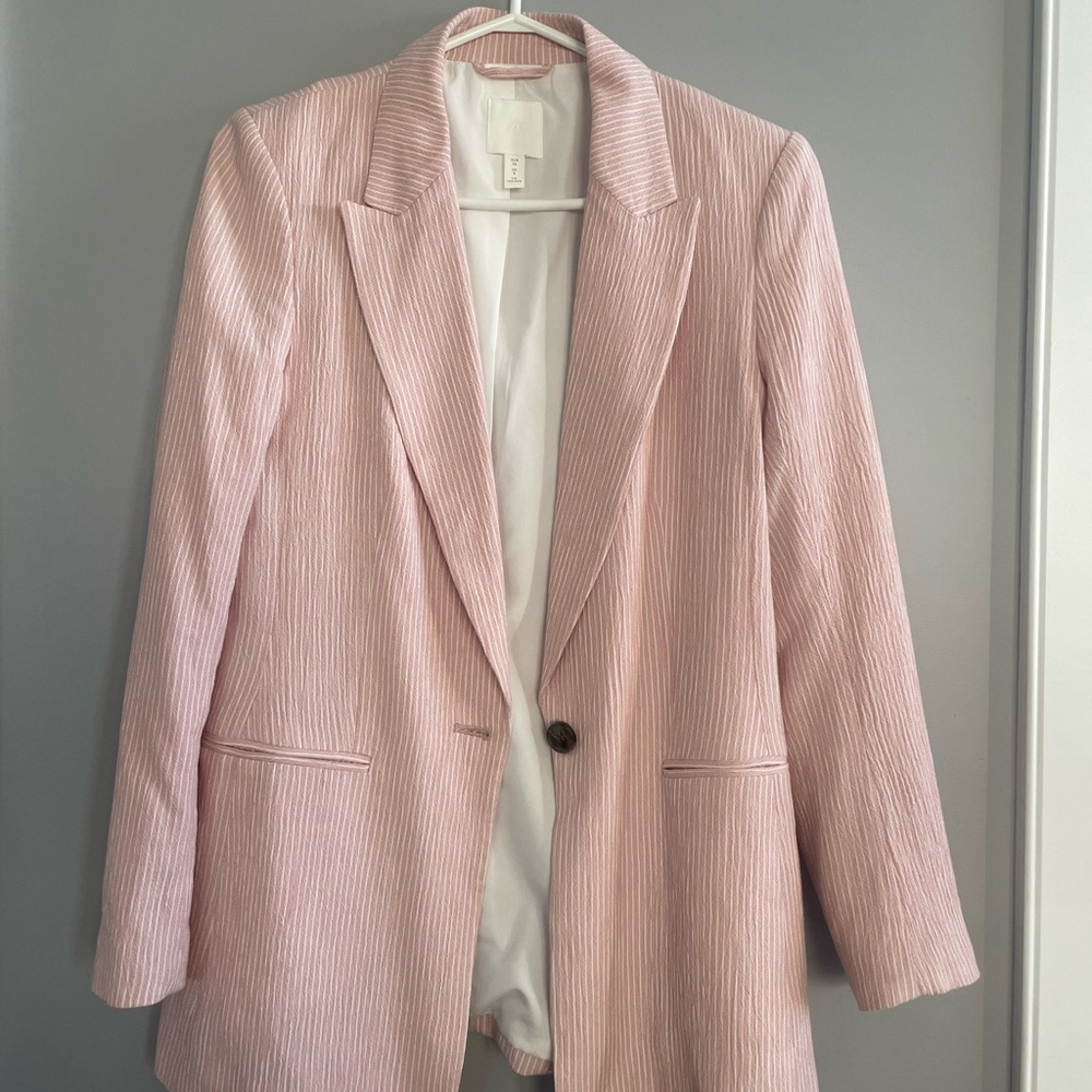EUC Spring-Summer Pink & White Striped H&M Blazer EU Size 36 (Small)